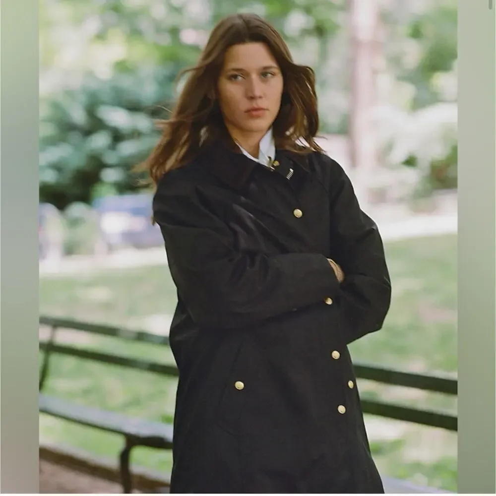 J. Crew Long Barn Jacket in Waxed Cotton Twill Solid Black Size XXS NWT - Picture 3 of 13